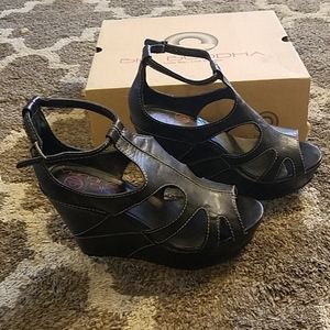 Big buddah black leather platform high heels, 9.5